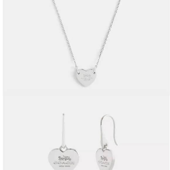 NWT!! Coach Silver Heart Necklace Set - Picture 1 of 3